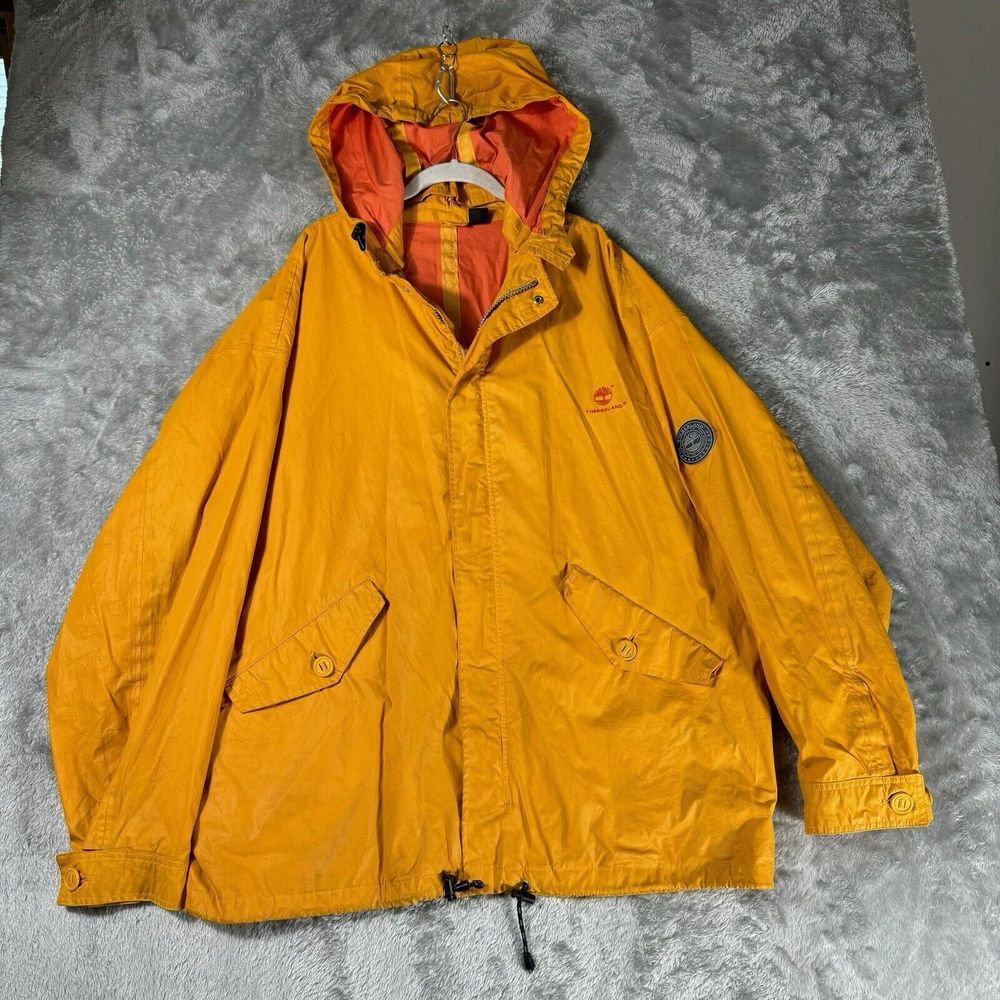 Vintage 90s Timberland Sport Series Jacket Mens XL Yellow Hooded Coat Cotton